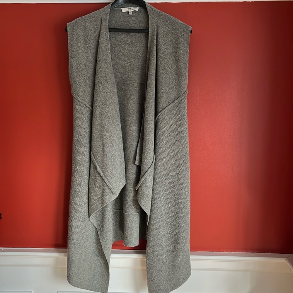 Robert Rodriguez Gray Open Front Waterfall Sleeveless Longline Cardigan Medium